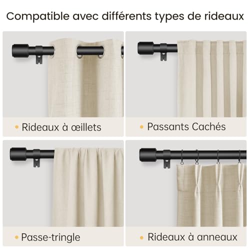 DEFYNEE Curtain Rod 81-218 cm Matt Black, Diameter 25 mm, Metal Rod for Eyelet Curtains, Extendible Ideal for Bedrooms, Living Rooms & French Doors