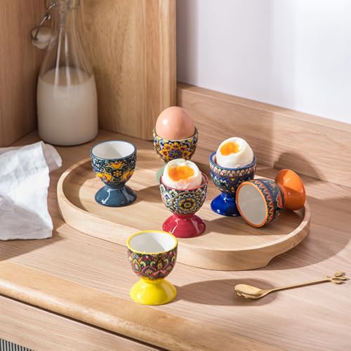 Henten Home Set of 6 Porcelain Egg Cups, Multi-Colour, for Any Breakfast Table, Hard and Soft Eggs, Egg Holder, Egg Holder, Breakfast