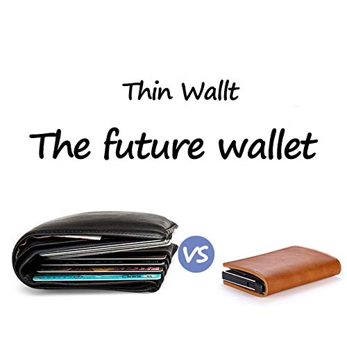 Wallet Slim Wallet Credit Card Holder for Men RFID Fiber Money Clip Wallet Metal Leather Material with Money Pocket (Brown Leather)