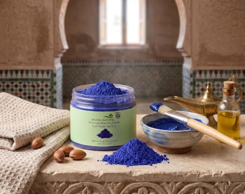 AFLORA NATURAL Moroccan Blue Nila Powder 100g – 100% Pure & Natural – Skin Brightening Face & Body Mask – Helps Reduce Tan, Dark Spots & Uneven Tone – Traditional Moroccan Beauty Care