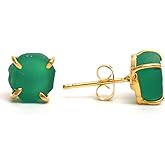 Gempires Natural Raw Gemstone Stud Earrings for Women | Handmade Raw Crystal Prong Setting Earrings | Hypoallergenic Gold Plated Minimal Studs | Unique Gift Jewelry for Her (Multiple Gemstone Options)