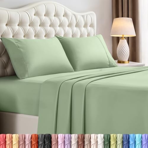 Utopia Bedding Set di lenzuola per letto queen size, in microfibra spazzolata, resistente al restringimento e allo sbiadimento, facile da pulire (queen size, salvia)