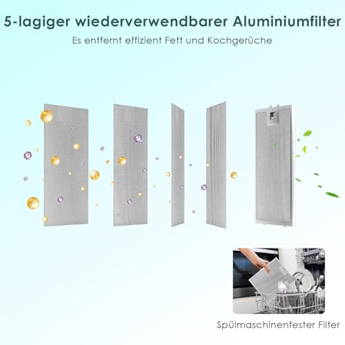 Soonye Extractor Hood 60 cm Class A, Kitchen Hood 350m³/h, Drain or Recycle, Carbon Filter Included, Wall Hood, Black