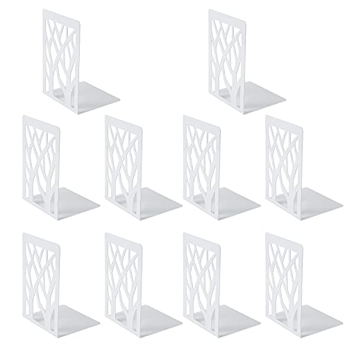 5 Pairs Book Ends, MSDADA Desk Bookends Heavy Duty, Book Ends Holder for Shelves, Metal Bookends for Office&School, Book Shelf Holder Home Decorative, Bookend Supports, Book Stoppers(White)