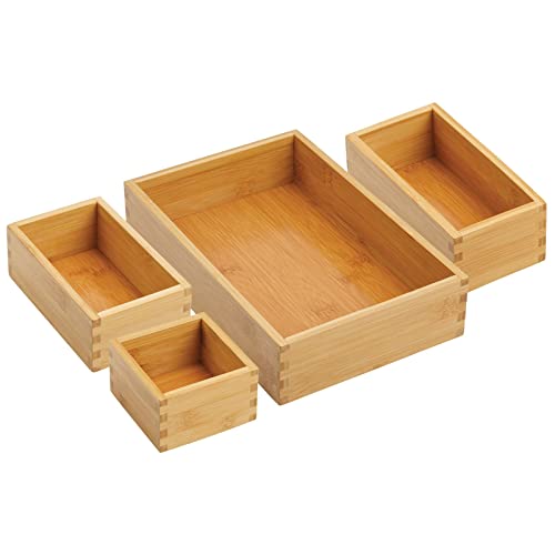 mDesign Bamboo Kitchen Drawer Organizer Stackable Tray Bin