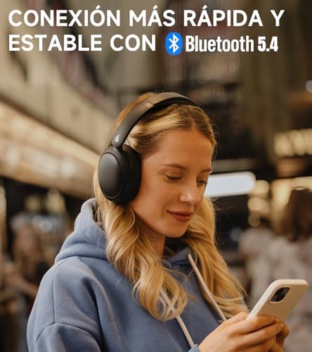 W800BT Pro Auriculares con Cancelación Activa del Ruido Híbridos, Bluetooth 5.4, Audio Hi-Res, Reducción del Ruido de Las Llamadas AI, 45 Horas de Autonomía, Carga Rápida, Plegable - Negro