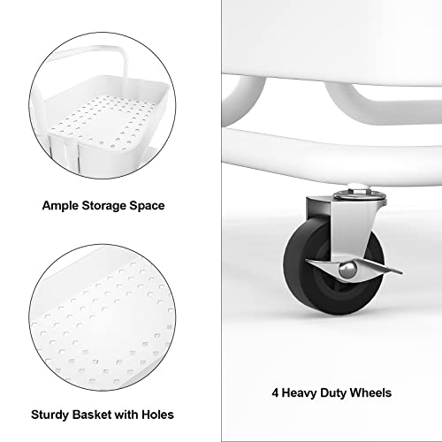 Armocity Rolling Cart, White Diaper Cart for Bedroom, Portable Nursery Cart with Wheels, 3Tier
