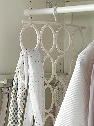 Multi-Use Scarf & Tie Hanger 28.25", Closet Organizer, the No Snags Best Space Saving Hanger for Scarves, Pashminas, Infinity Scarves & Accessories 18 large rings (3.5in wide) White
