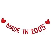 XIAOLUOLY Red Glitter Banner, Pre-Strung, Funny 20th Birthday Party Decorations Bunting Sign Backdrops, Made in 2005
