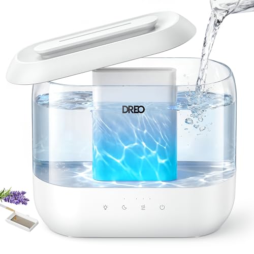DREO Humidifier for Bedroom Baby, 4L Cool Mist Supersized Humidifiers for Home, 28 dB Quiet Air Humidifier for Room, Oil Diffuser, 36H Runtime, Night Light, Top-Fill, Easy to Clean & Fill, White