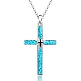 Iringnier Cross Necklace 925 Sterling Silver Turquoise Abalone Cross Pendant Necklace Religious Jewelry Gifts