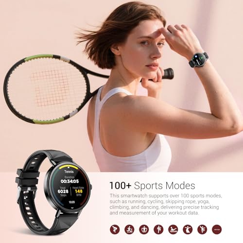 Blackview Smartwatch Damen, 1,26 Zoll Runde Fitnessuhr mit Pulsmesser, Schlafmonitor, SpO2, Schrittzähler & Aktivitätstracker, IP67 Armbanduhr, Uhr für Sport, Arbeit & Alltag, Android & iOS, Gold