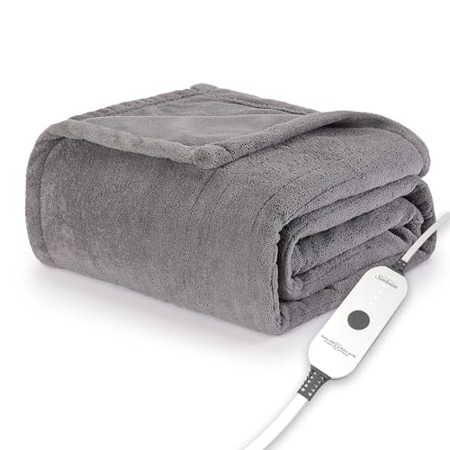 Photo 1 of **white** Sunbeam Royal Luxe Dove Grey Heated Personal Throw / Blanket, Cozy-Warm, Adjustable Heat Settings