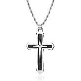 JO WISDOM Cross Necklace 316L Stainless Steel Titanium Steel Cross Crucifix Pendant Cross Black and Silver Religious Jewelry for Men and Women with Pearl Chain