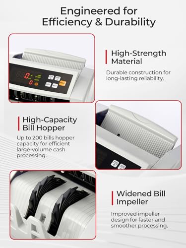 FOHERE Money Counter Machine, Professional Bill Counter with UV/IR/DD Counterfeit Detection, 1100 Banknotes/Minute, LCD Display, Value & Batch Cash Counting Modes for Shops, Banks and Restaurants