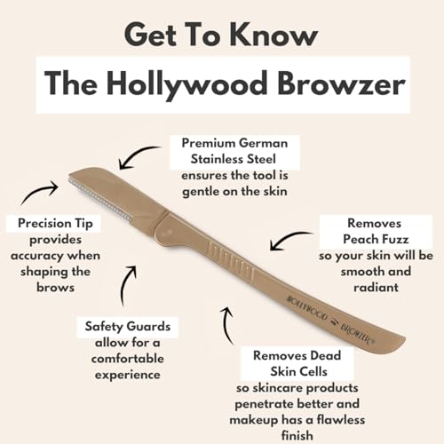 Hollywood Browzer Eco-Friendly Dermaplaning Razor - Eyebrow Shaping & Peach Fuzz Removal - Exfoliating Face Razor for Women - Facial Hair Remover & Dermaplaner Tool - Gold