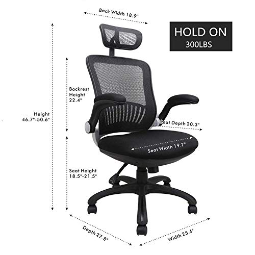 Ergonomic Office Chair - Ergousit Mesh Desk Chair with Adjustable Backrest and Flip up Armrest, Rolling Office Chair with Headrest, Lumbar Support, Executive Task Chair