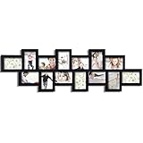 Adeco 14 Openings Black Wood Decorative Alternating Collage Puzzle Picture Photo Frame, Made to Display Fourteen 4x6 Photos