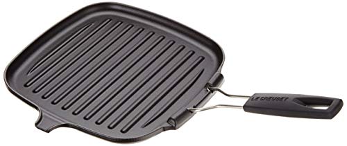 LE CREUSET Enamelled Cast Iron Square Grill Pan, for Low Fat Cooking On All Hob Types Including Induction, 24 cm, Matte Black, 20054000000400