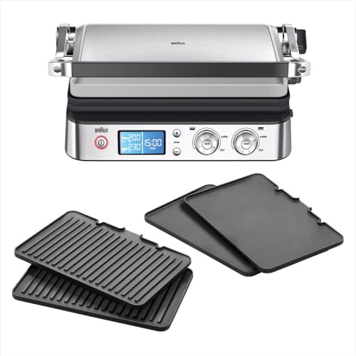 Braun MultiGrill 9 CG 9043 Contact Grill With Flat Plates, Positions: Contact, BBQ, Oven, Dishwasher-Safe Plates, Grease Tray, 250° Maximum Temperature, Sear Function (Boost)