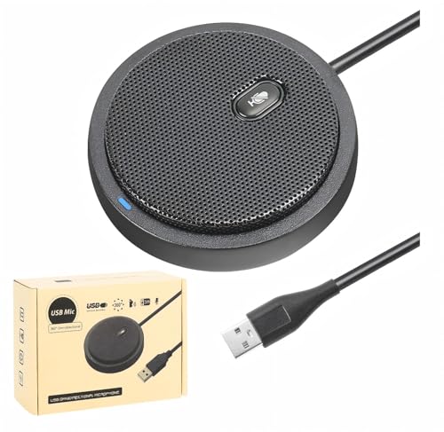 Microfone de Conferência USB para Computador, Alto-Falante com Microfone para Computador, Microfone Condensador Omnidirecional de 360° com Tecla Silenciosa