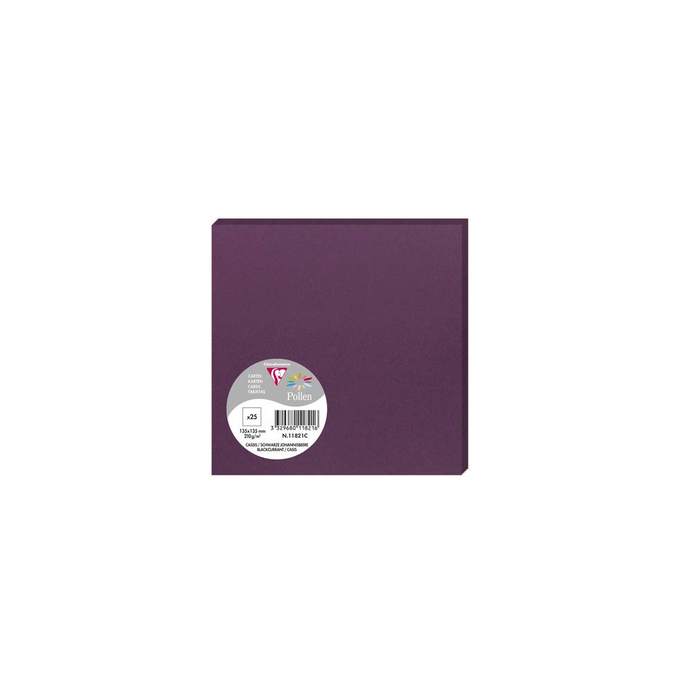 Clairefontaine 11821C Pack of 25 Plain Cards Square format 13.5x13.5cm 210gsm Blackcurrant Invitation Correspondence Boards Pollen range Smooth Premium Paper — image 1