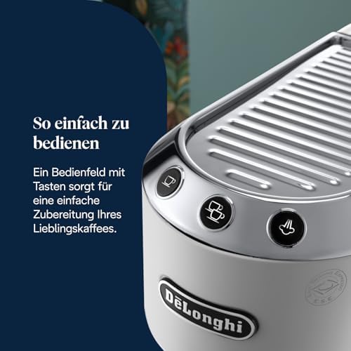 Dedica Style - Perfetto Kompakte Siebträgermaschine Espressomaschine mit Tasten, manuellem Milchaufschäumer für Espresso und Cappuccino, ESE Pad geeignet, 15cm breit, Weiß (EC685.W)