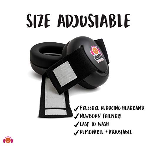 Ems for Kids Baby Earmuffs BLACK with Blue/White. The original baby earmuffs, now MADE IN THE