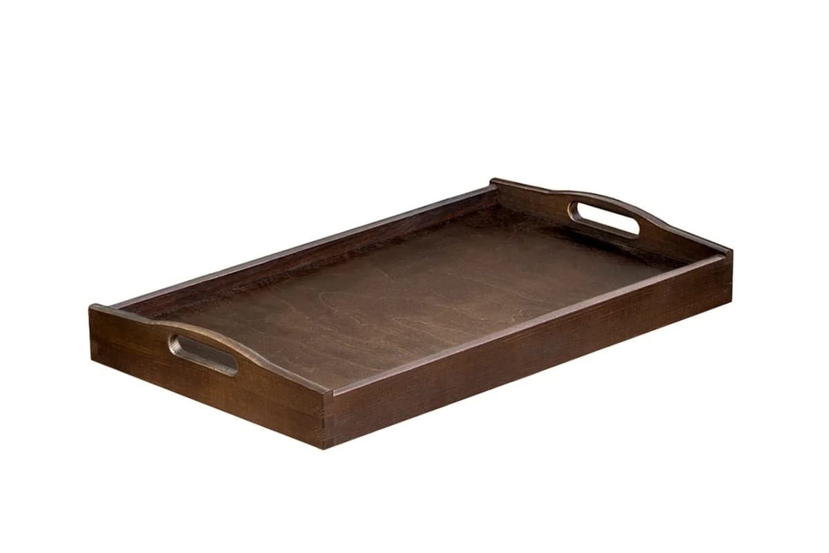 Wooden World - Wooden tray serving bed breakfast with handles 35 x 25 cm solid brown