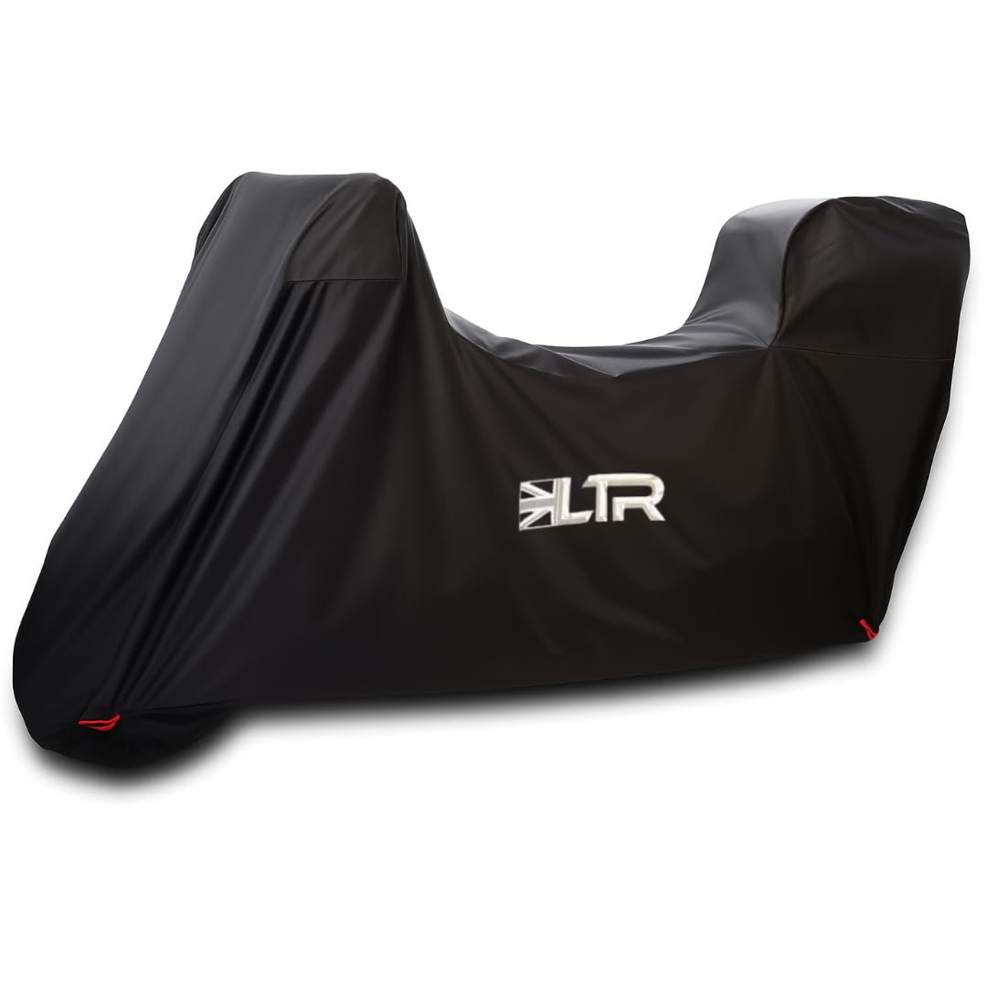 LTR Motorbike Cover | 420D Waterproof Rain Motorcycle Covers for Outdoor Scooter Storage | Thicker Heavy Duty Vented Bike Accessories Black| Large, X Large, XX Large (Large Top Box)