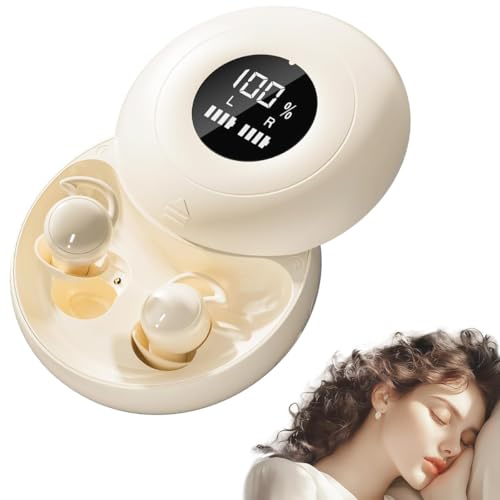 sunvito Sleep Earbuds for Side Sleepers, Mini Invisible Wireless Bluetooth 6.0 Micro Sleep Headphones, Hidden Earbuds with LED Screen for Small Ears Sleeping, Exercise, Working, Hiking (Off-White)