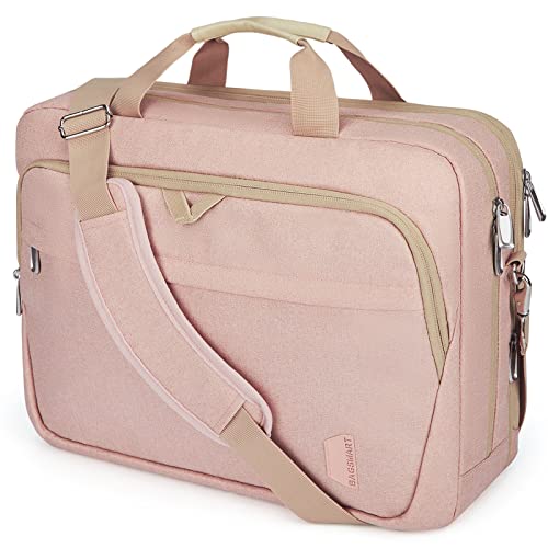 BAGSMART 17.3 Inch Laptop Bag, Large Expandable Briefcase for Women Business Office Travel Computer Bag Shoulder Bag Water Resistant Anti Theft Durable,Pink