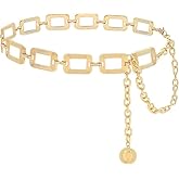 Christmas Women's Chain Belt Metal Waist Belt Chunky Belly Link Belt Metal Waist Chain Belt for Women Girls Square Chain Chunky Belts for Dresses Jeans(gold)