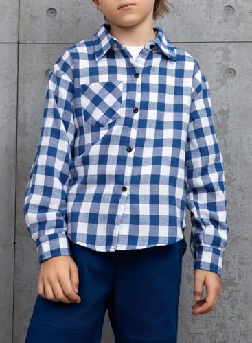 BLIBEAN TEEN GIRL’S FALL LONG SLEEVE PLAID SHIRTS BUTTON DOWN BLOUSES BIG KIDS WESTERN COWGIRL TOPS AGE 6T-7T (SIZE 6 7 YEAR) BLUE