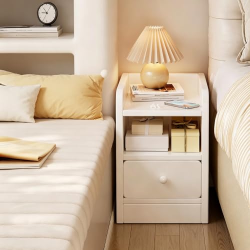 Beauenty Bedside Table Narrow Nightstand, Single Drawer Gap Bedside Cabinet, 30cm Wide Simple Night Stand for Rental Apartment, Small Bedroom, Living Room (White) (30 * 30 * 50CM)