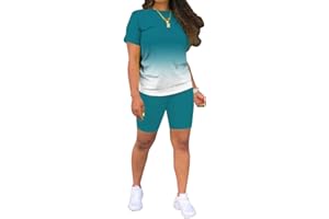 PINSV Women's 2 Piece Outfits Summer Printing Bodycon Short Pants Workout Sets