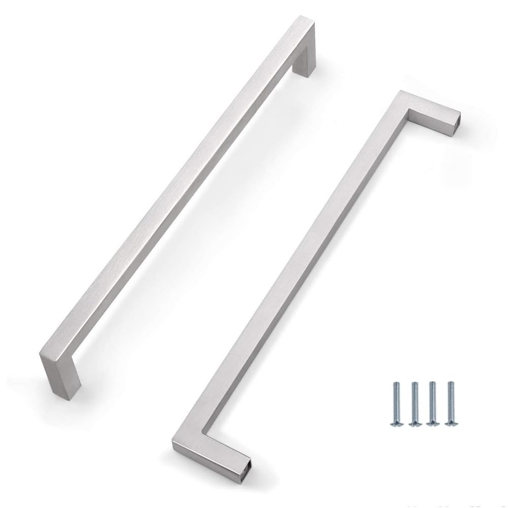 Dreneco 2 Pack Stainless Steel Square Kitchen Cupboard Handles, 288mm, Silver (Screws Included)