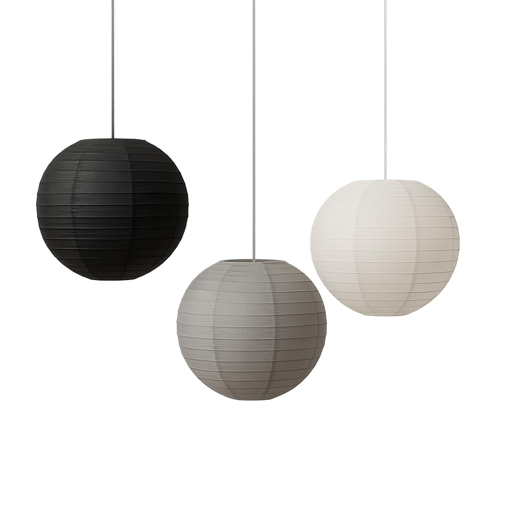 Paper Lanterns Mix Color Packs of 3 Round Paper Lanterns Lampshade (Grey Black Shade, 6" (15 cm))