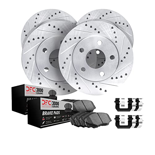 Full Kit - Dynamic Friction Company Brake Rotors-Drill/Slot-Silver with Ceramic…