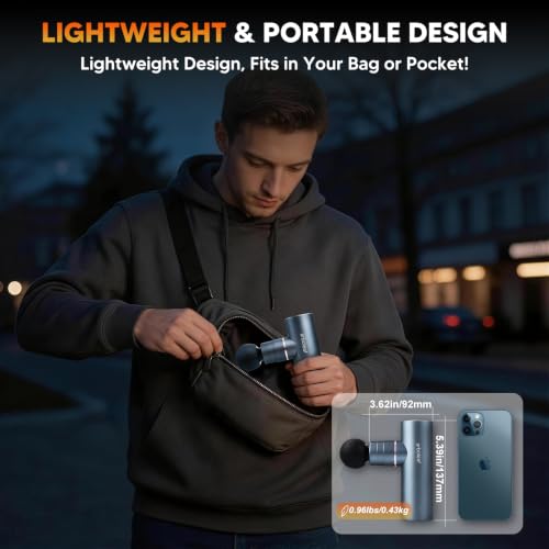 arboleaf Pistola de Masaje Muscular Mini con Calor, Massage Gun Portátil | Cuerpo Metálico Anodizado, Masaje Térmico 42°C, Motor Sin Escobillas Silencios, 3200 RPM, 2000 mAh, Carga USB-C, 5 Velocidad