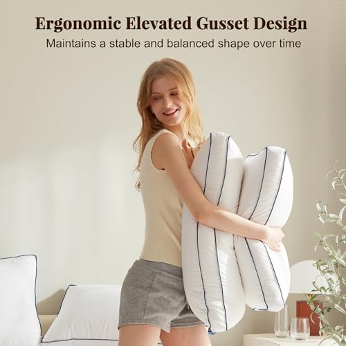 Cosybay Goose Feather and Down Pillows Queen Size Set of 2, Luxury Hotel Collection Bed Pillows for Sleeping, 600 Thread Count Cover, Gusseted Design, Medium Firm, Soft Support, White, 20x30 Inch
