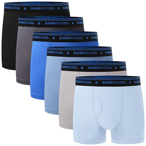 BAMBOO COOL Boys' Underwear Moisture-Wicking Brethable Boxer Briefs Soft Lightweight Tag-Free with Fly Pouch 6-Pack
