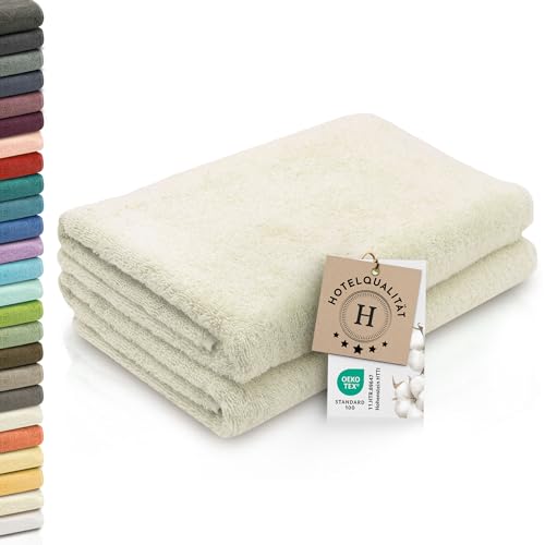 ZOLLNER 2er Set Duschtücher - weiche und saugstarke Handtücher - waschbar bis 95°C - Baumwolle - 70x140 cm in beige