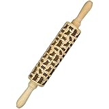 Cute Dancing Pigs Engraved Rolling Pin, Solid Beech Wood, Deep Pattern Makes Delightful 3D Pigs in Dough, Ultimate Kitchen Gadget For Yummy Kids Cookies, Free Recipes,