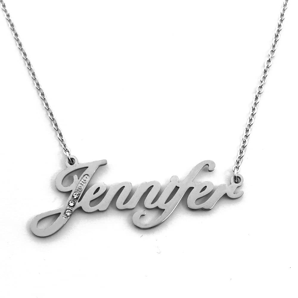 Kigu Name Necklace Jennifer - Silver Tone - Custom Name Necklace - Personalised Jewellery for Ladies- Customised Jewellery for Girls- Custom Pendant Jennifer
