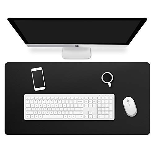 MoKo Computer Desk Mat - PU Leather Large Gaming Mouse Pad, Non-Slip Keyboard Mouse Mat, Waterproof Desk Writing Pad Protector for Office and Home, 31.5 x 15.7 - Double Side Black