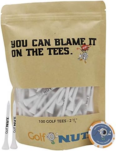 Golf Nut ‘Blame it On The Tees’ Tee Pack | 100 2-3/4 Inch Tees with Bonus Poker Chip Ball Marker