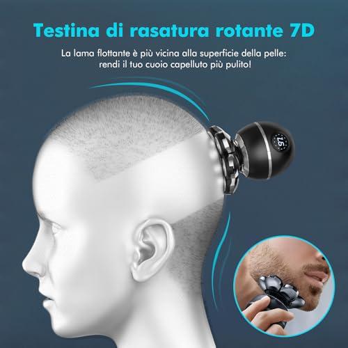 ETENTOUS Men's Bald Shaver – 7D Electric Shaver Beard – 6 in 1 Men's Hair Shaver Waterproof Head IPX7 Electric Shaver Body-Man with LED Display/9 Beauty Kit