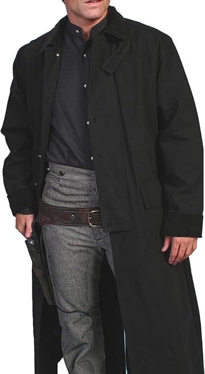 Photo 1 of Men's western gunfighter cowboy old Vest mens black denim Cotton long coat duster Full Length Jackets (US, Alpha, Large, Regular, Regular, Balck Cowboy Coat)