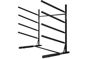 SPAREHAND 4-Tier Paddle Board Storage Rack – Heavy Duty Aluminum Freestanding SUP Organizer with Bonus Base Storage – Easy Push-Pin Cradle Arm Assembly – Ideal for Outdoor & Garage Display (Black)